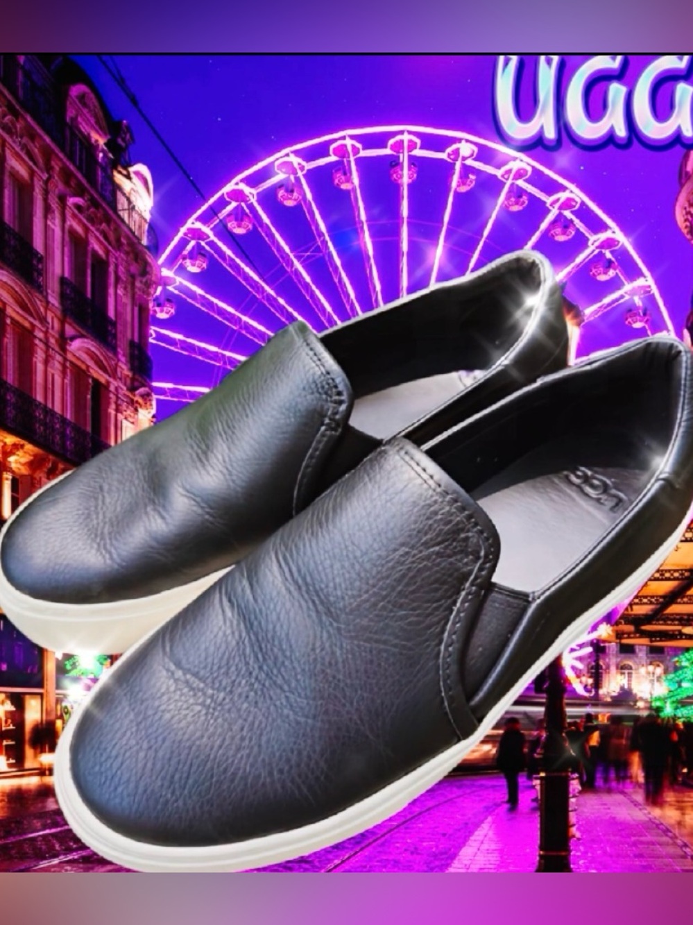 UGG BLACK LEATHER SLIP ON SHOES - 7 🖤🔥